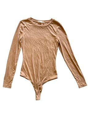 One-Shoulder Tan Long Sleeve Bodysuit By Elodie Size Small